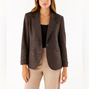 Lafayette 148‎ Dark Chocolate Wool Blend Minimalist Tailored Blazer
